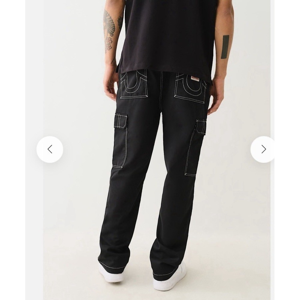 True Religion Brand Jeans Cargo Pants Jet Black Men Size 32 Baggy Y2K Streetwear - Picture 9 of 9
